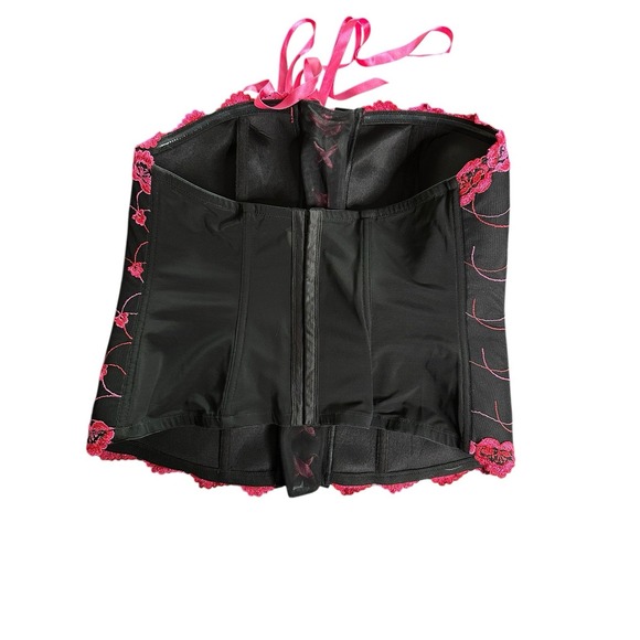 Cacique Strapless Lace Up Corset Black Pink Embroidered 18 20 Fairy Whimsy Fem - Picture 5 of 7
